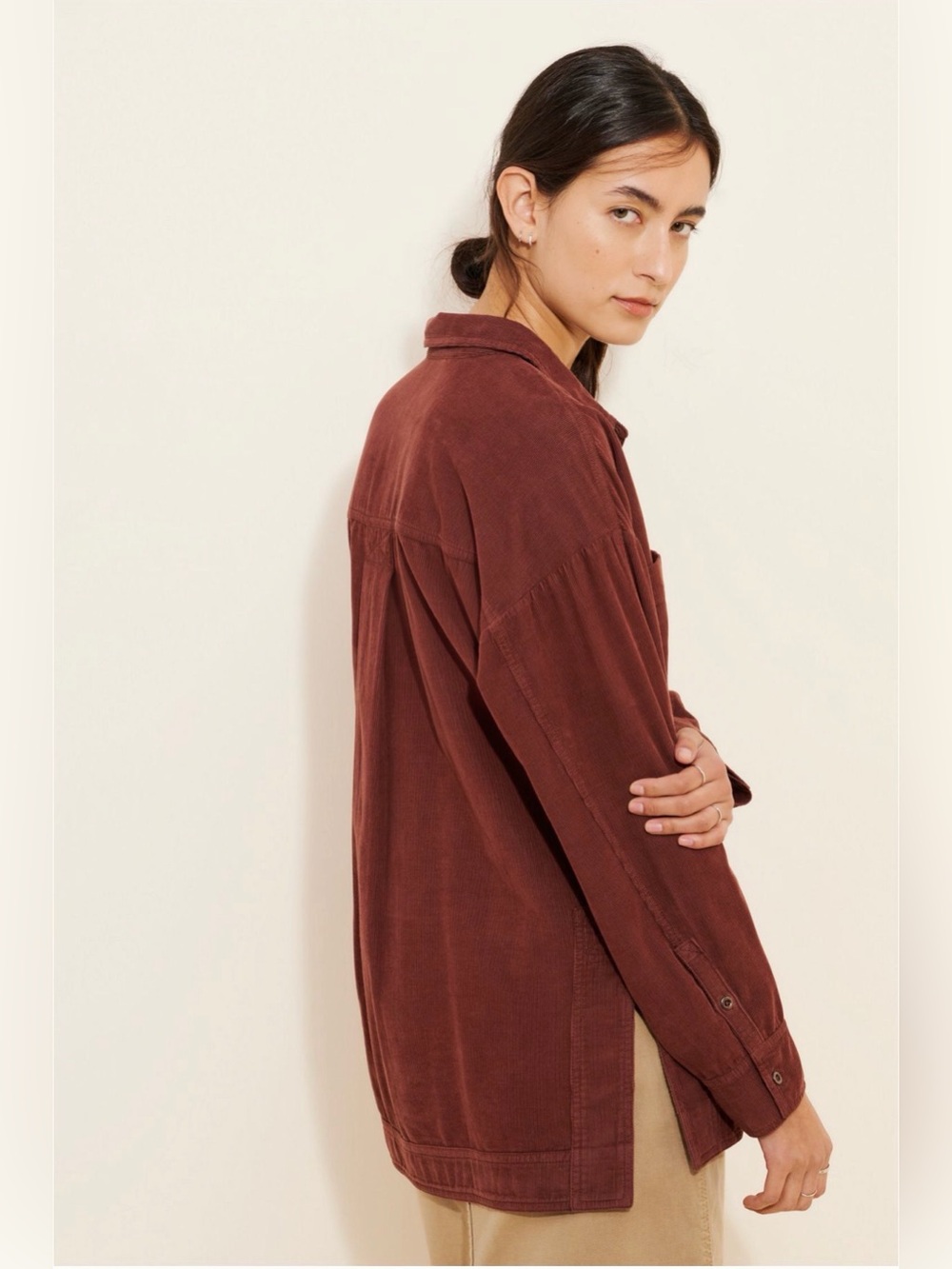 Pilcro Anthropologie Corduroy Button-Up Shirt in Rust brown oversized - Picture 3 of 7